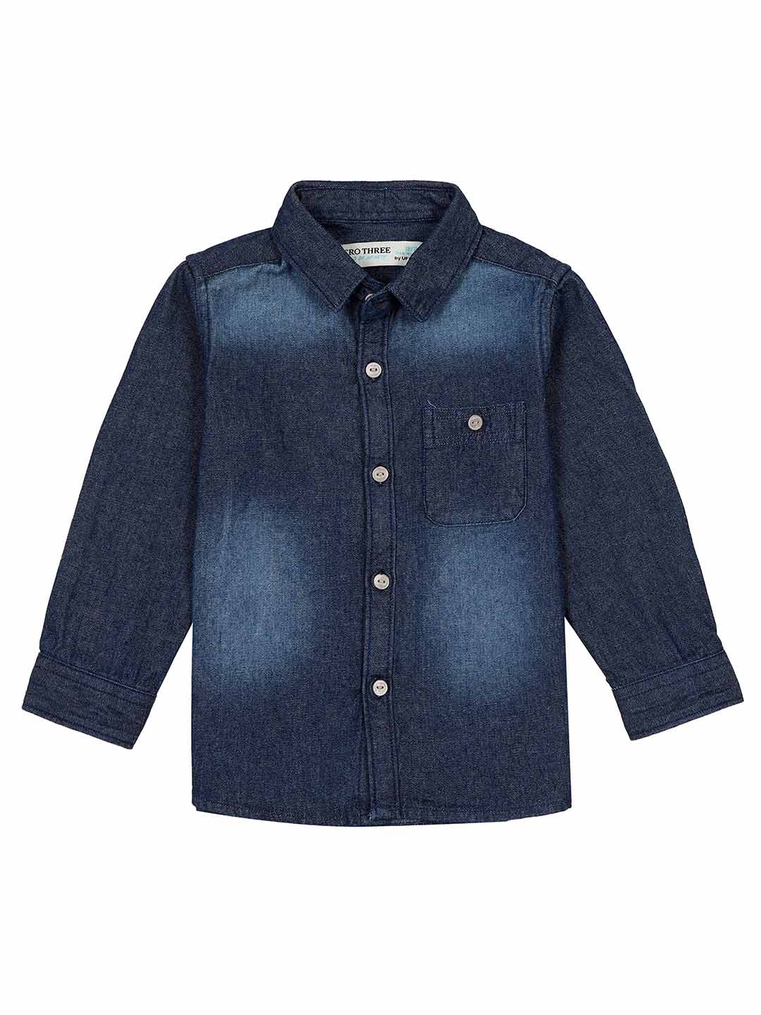 

ZERO THREE Boys Denim Comfort Faded Opaque Faded Casual Shirt, Blue