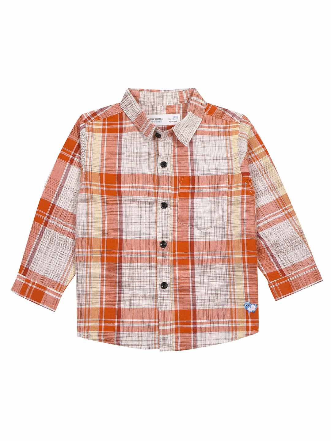 

ZERO THREE Boys Pure Cotton Comfort Tartan Checked Casual Shirt, Orange