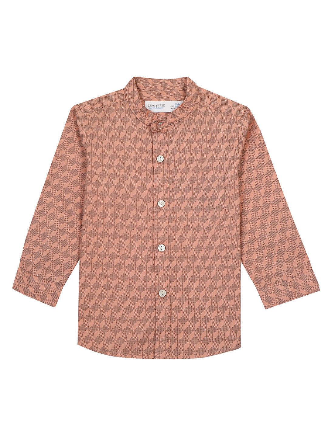 

ZERO THREE Boys Custom Fit Geometric Printed Pure Cotton Shirt, Peach