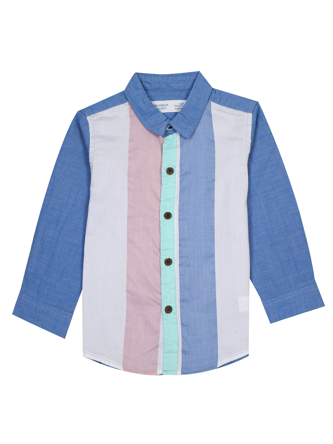 

ZERO THREE Boys Colourblocked Pure Cotton Comfort Opaque Casual Shirt, Blue