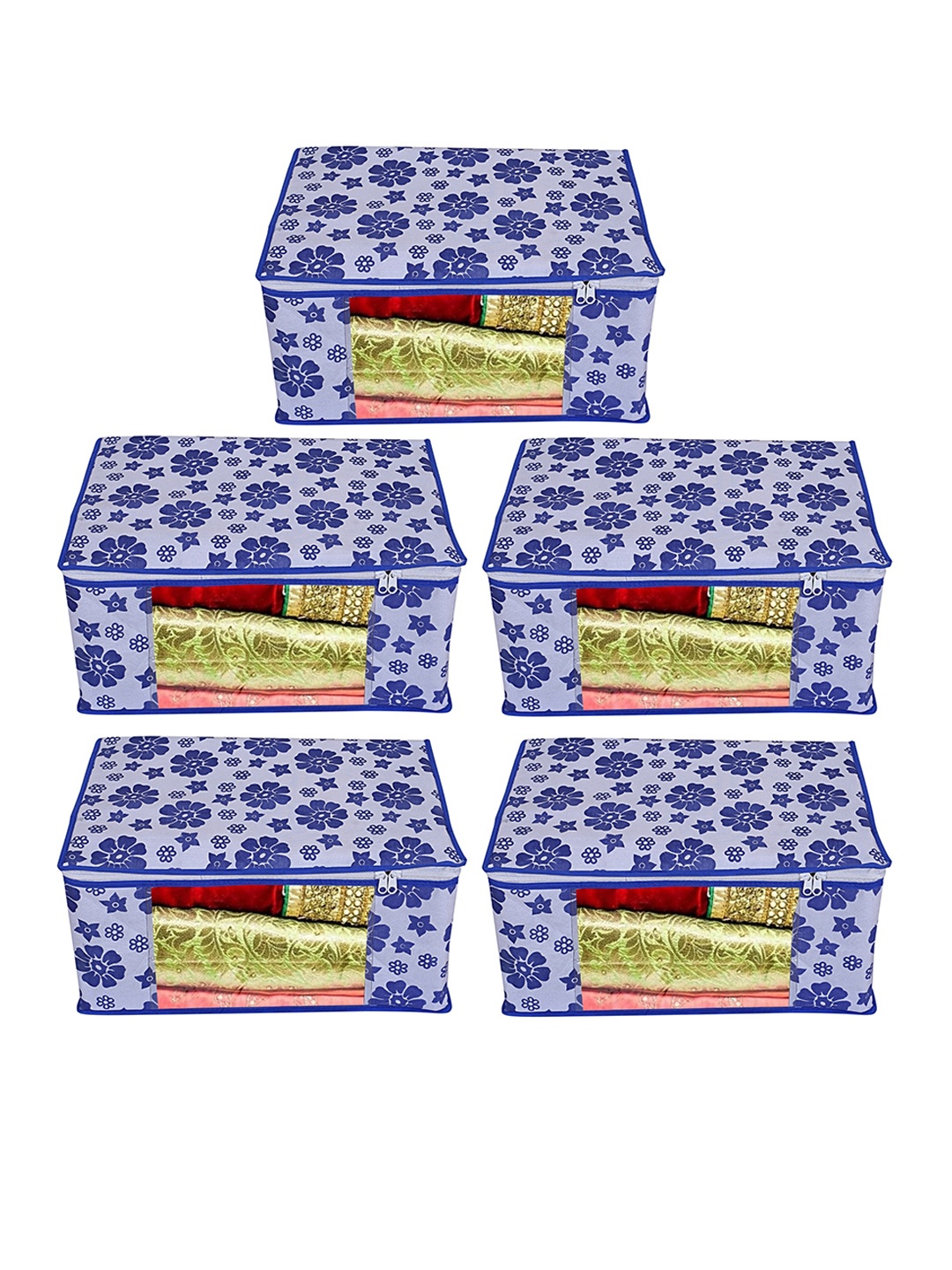 

Home Fresh Blue 5 Pieces Floral Printed Multi-Utility Organisers