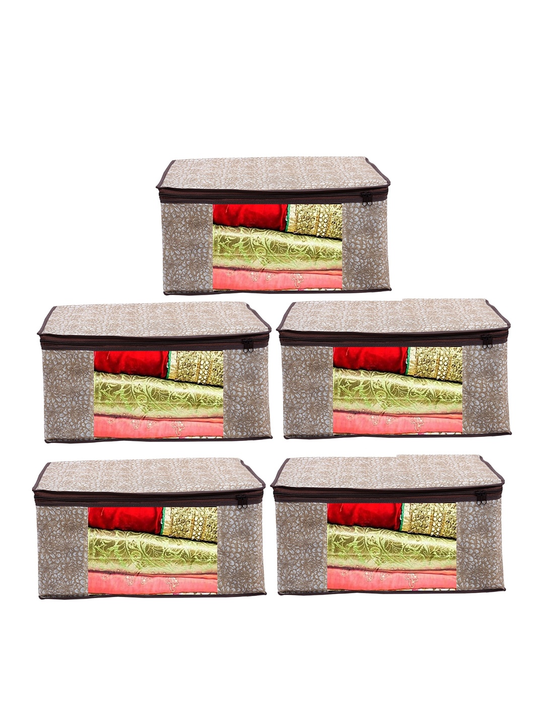 

Home Fresh Brown & White 5 Pieces Floral Printed Multi-Utility Organisers