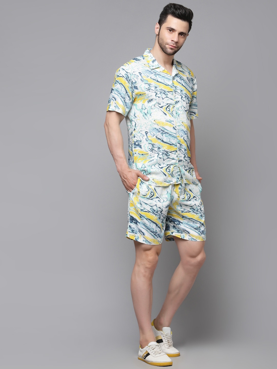 

Rigo Printed Slim Fit Shirt With Shorts Co-Ords, White
