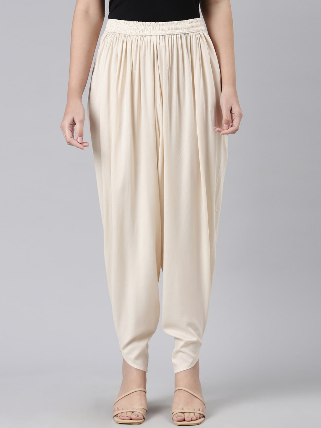 

Go Colors Women Mid-Rise Loose-Fit Harem Dhoti Pants, Cream