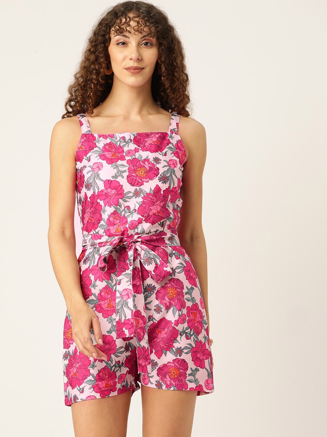 

Sleek Italia Floral Printed Shoulder Straps Playsuit Jumpsuit, Peach