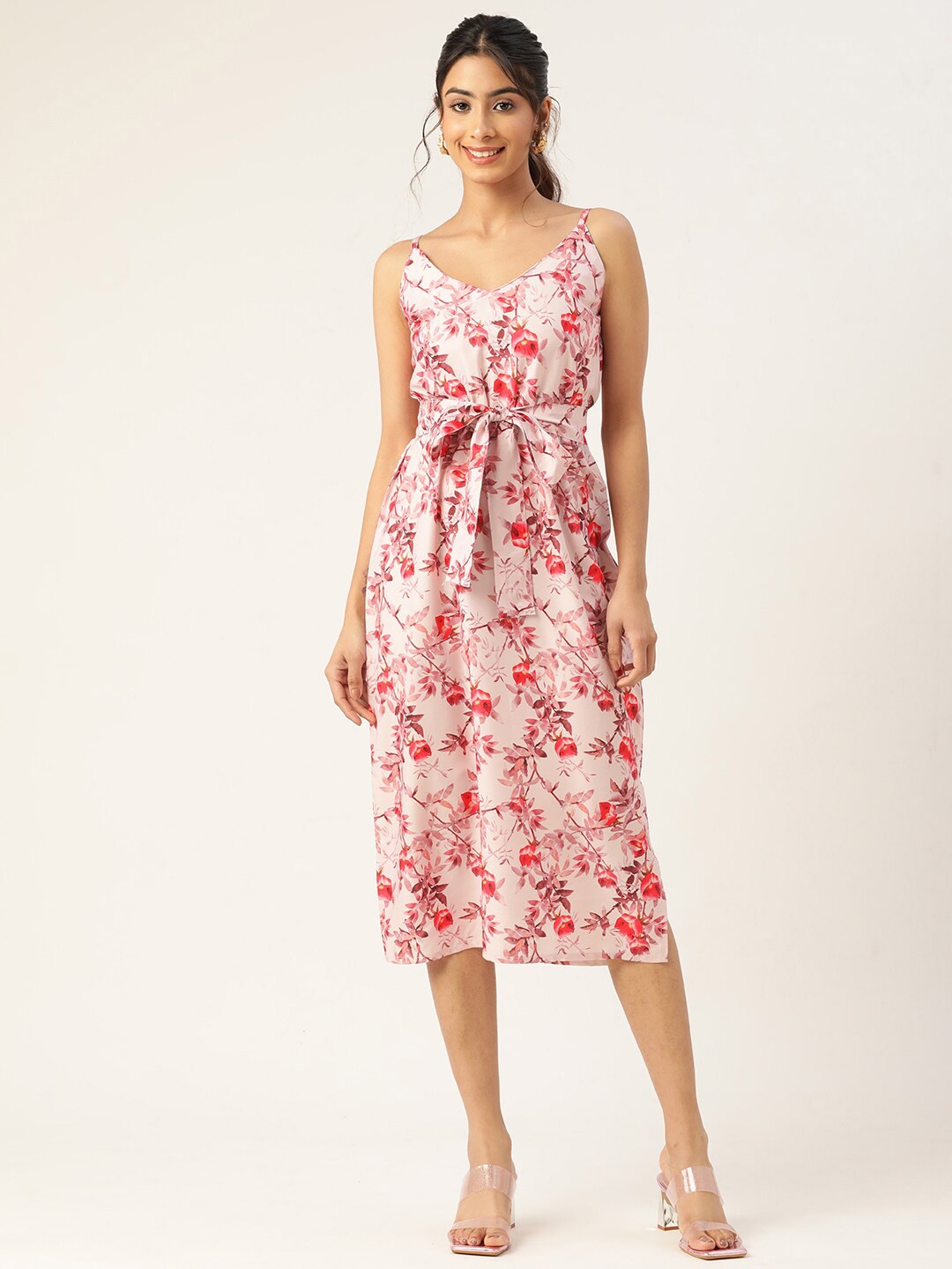 

Sleek Italia Pink Floral Print Crepe A-Line Midi Dress