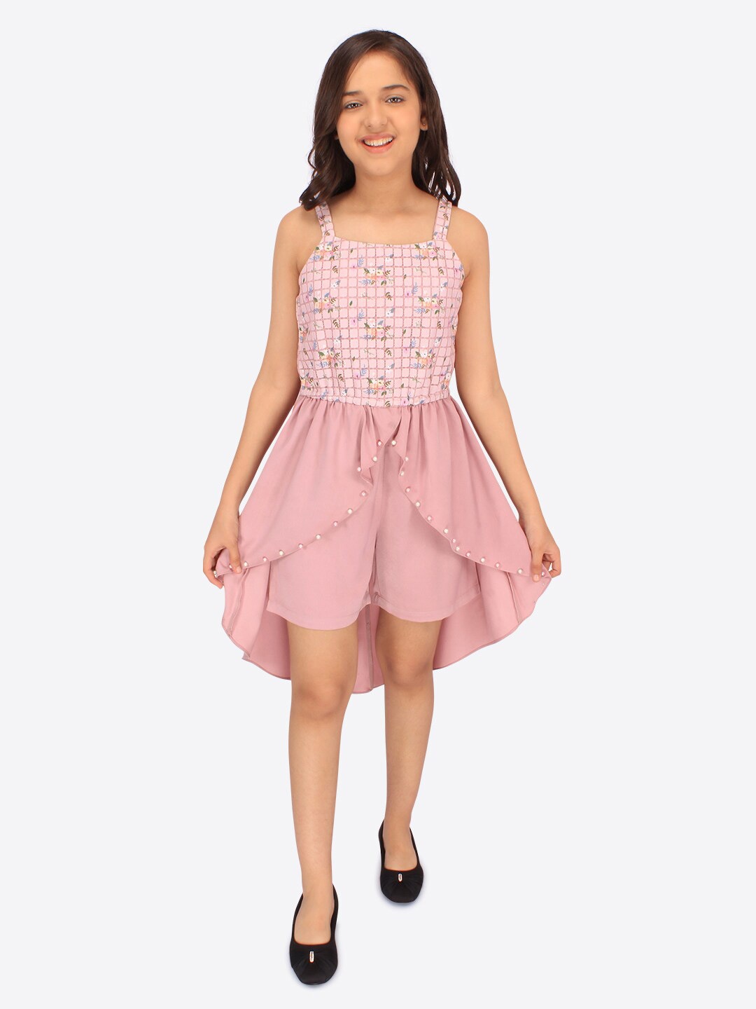 

CUTECUMBER Girls Printed Culotte Jumpsuit, Pink