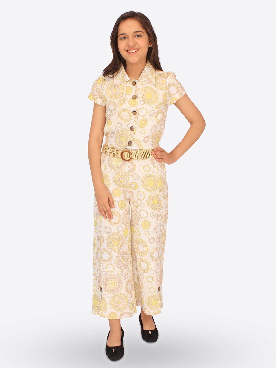 

CUTECUMBER Girls Printed Short Sleeves Shirt with Trousers Clothing Set, Beige