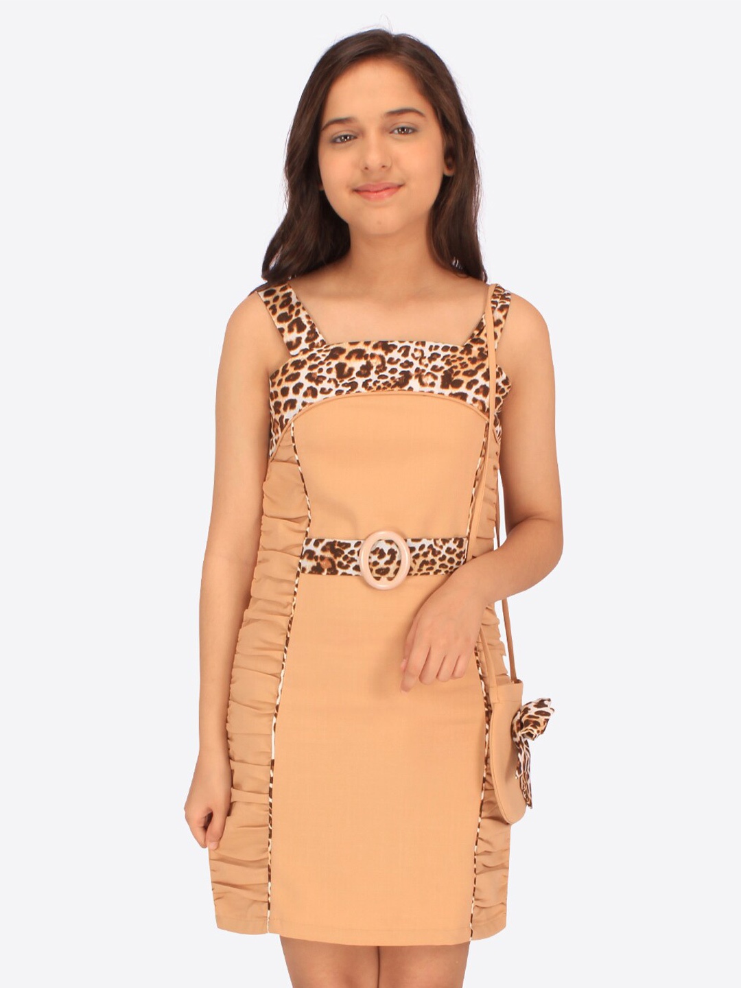 

CUTECUMBER Girls Animal Printed Sheath Dress, Beige