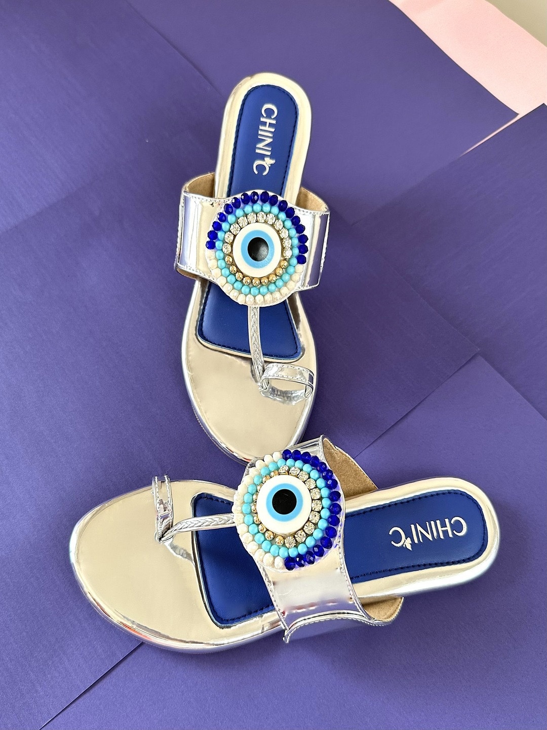 

CHINI C Women Embellished Open One Toe Flats, Silver
