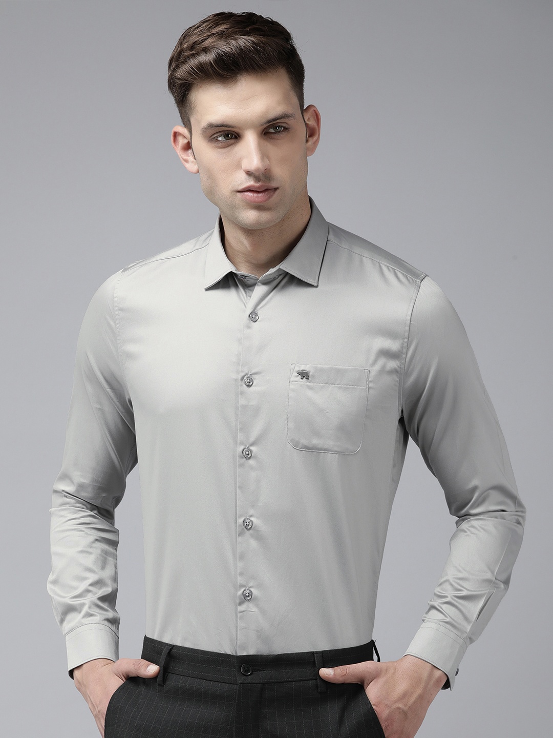 

THE BEAR HOUSE Slim Fit Opaque Egyptian Giza Cotton Formal Shirt, Grey