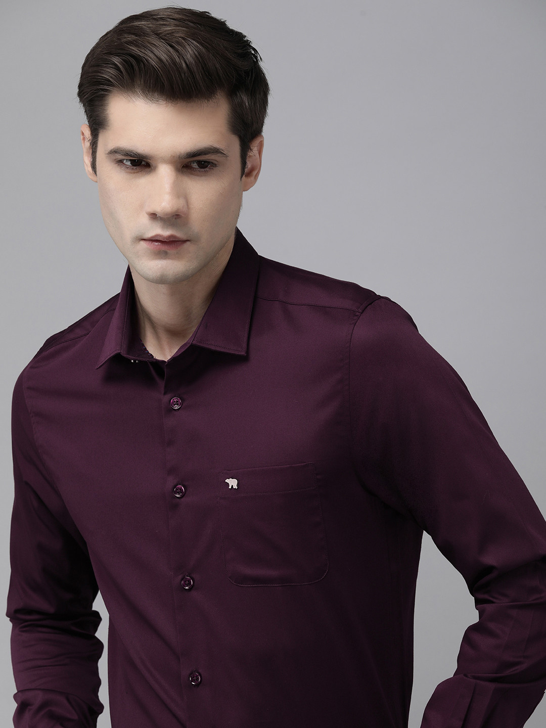 

THE BEAR HOUSE Pure Cotton Slim Fit Opaque Formal Shirt, Purple