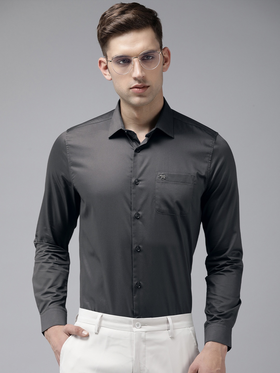

THE BEAR HOUSE Slim Fit Opaque Egyptian Giza Cotton Formal Shirt, Charcoal