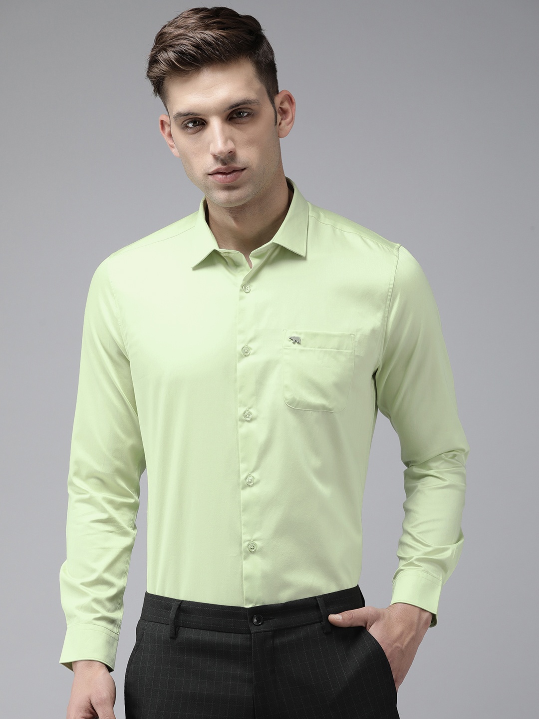 

THE BEAR HOUSE Slim Fit Opaque Egyptian Giza Cotton Shirt, Green