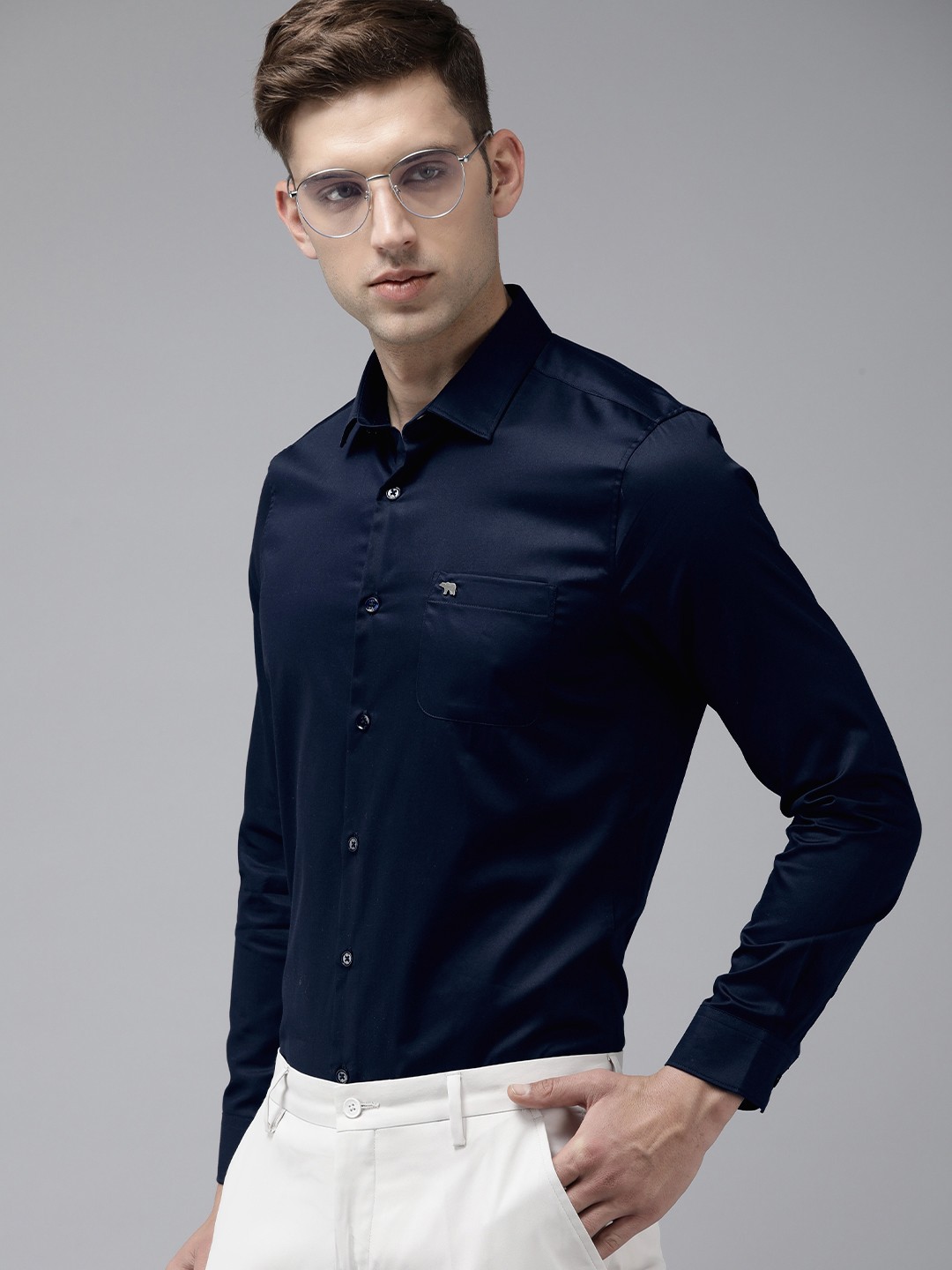 

THE BEAR HOUSE Ardor Edition Slim Fit Opaque Formal Shirt, Navy blue