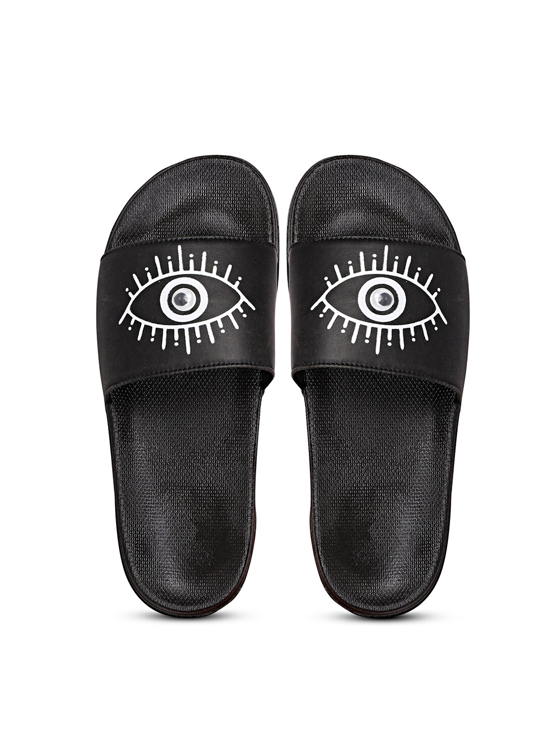 

PERY PAO Women Printed Rubber Sliders, Black