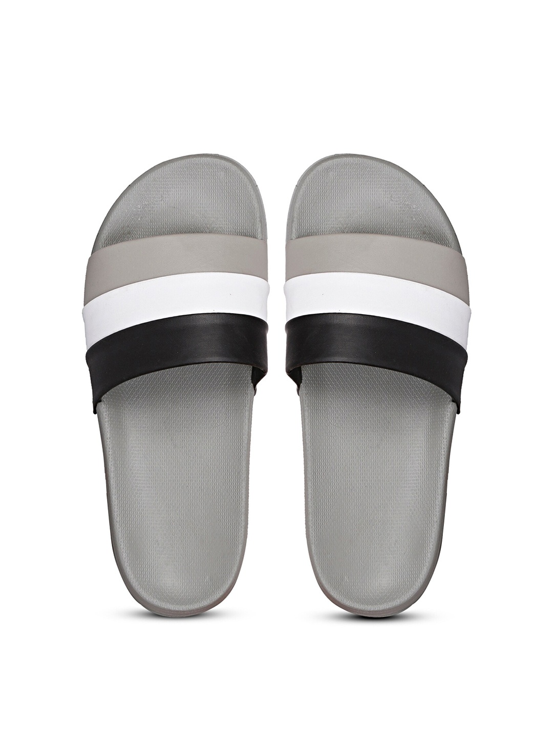 

PERY PAO Women Striped Rubber Sliders, Grey