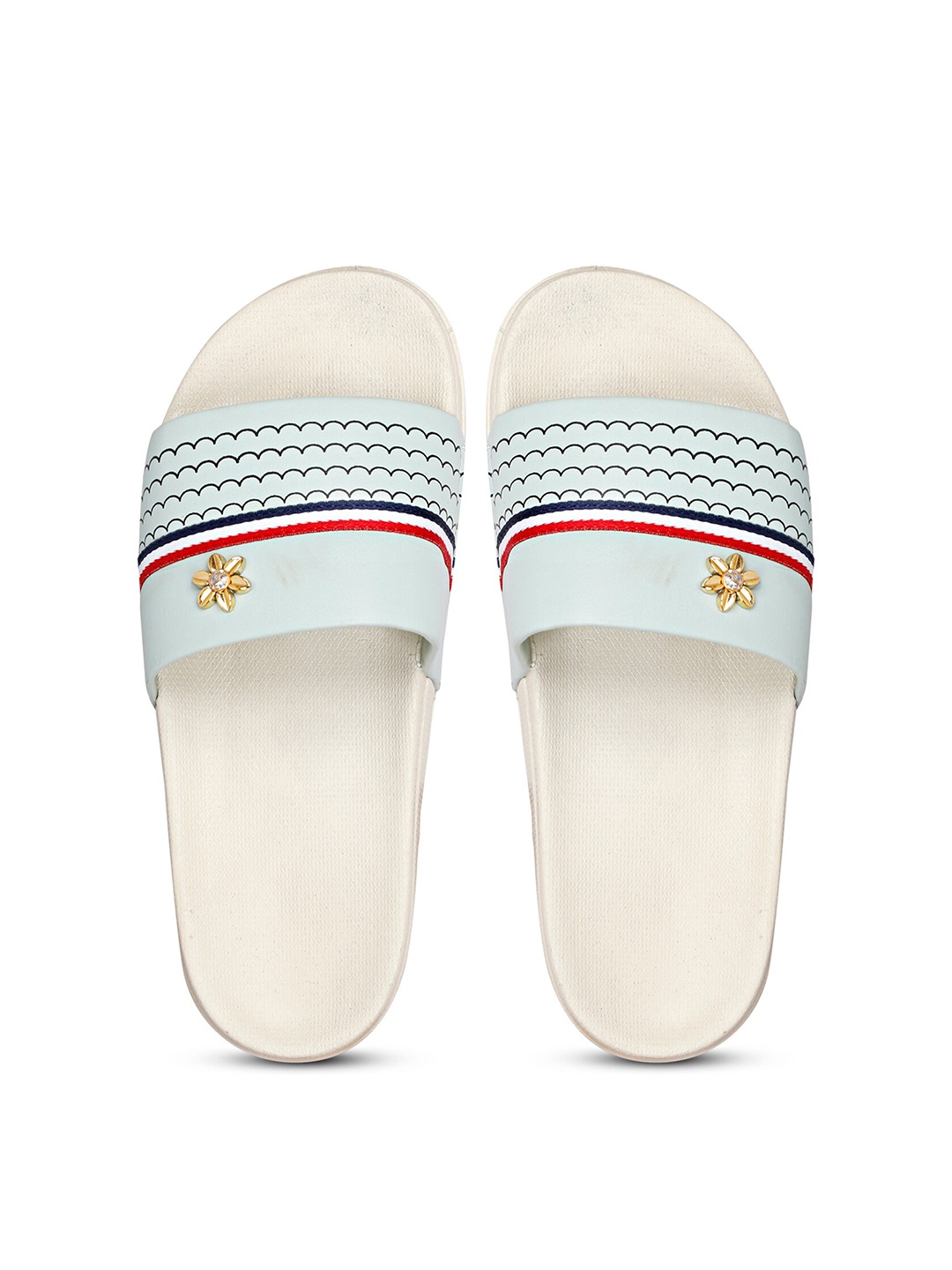 

PERY PAO Women Printed Rubber Sliders, Blue