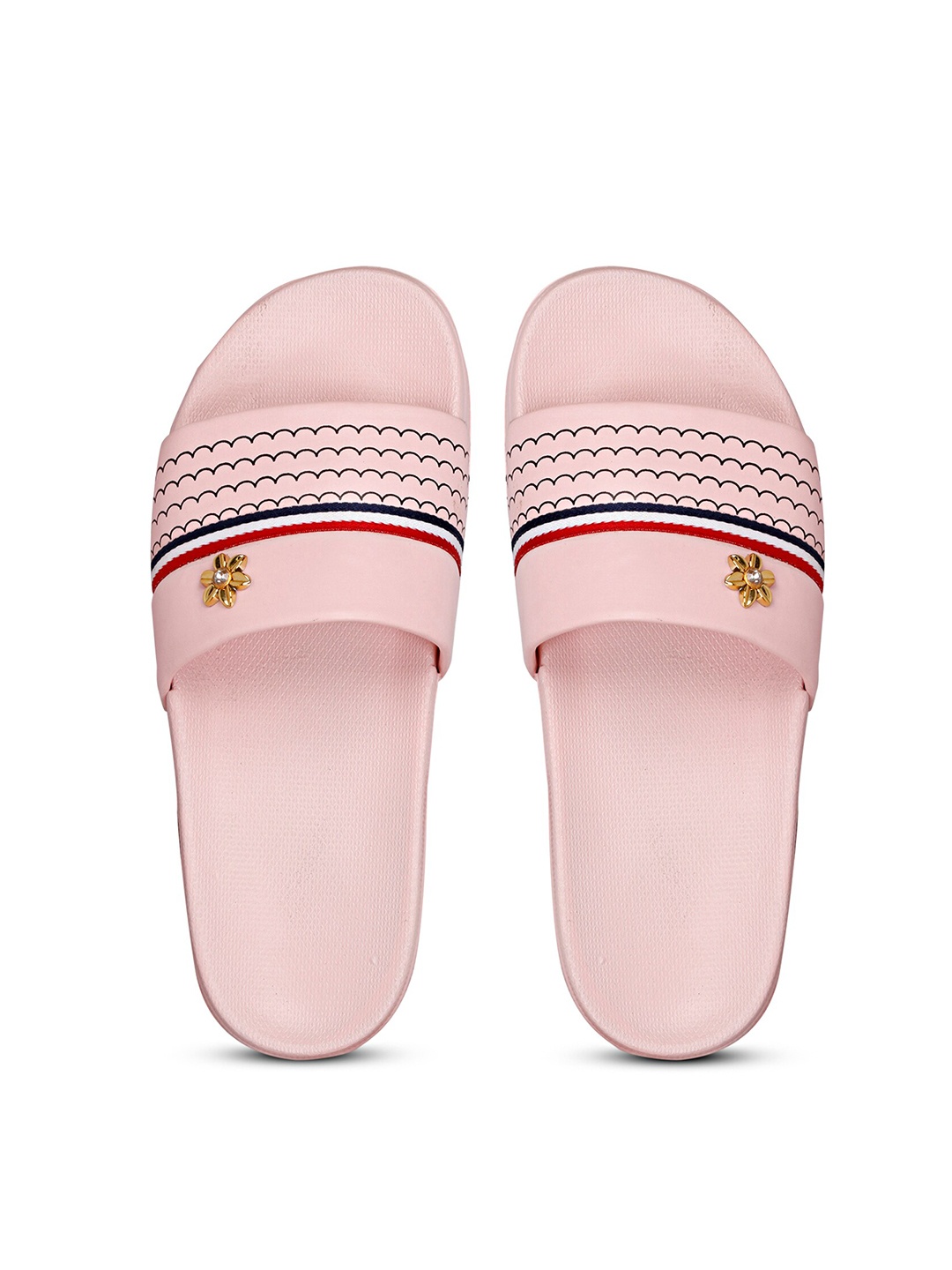 

PERY PAO Women Striped Rubber Sliders, Pink