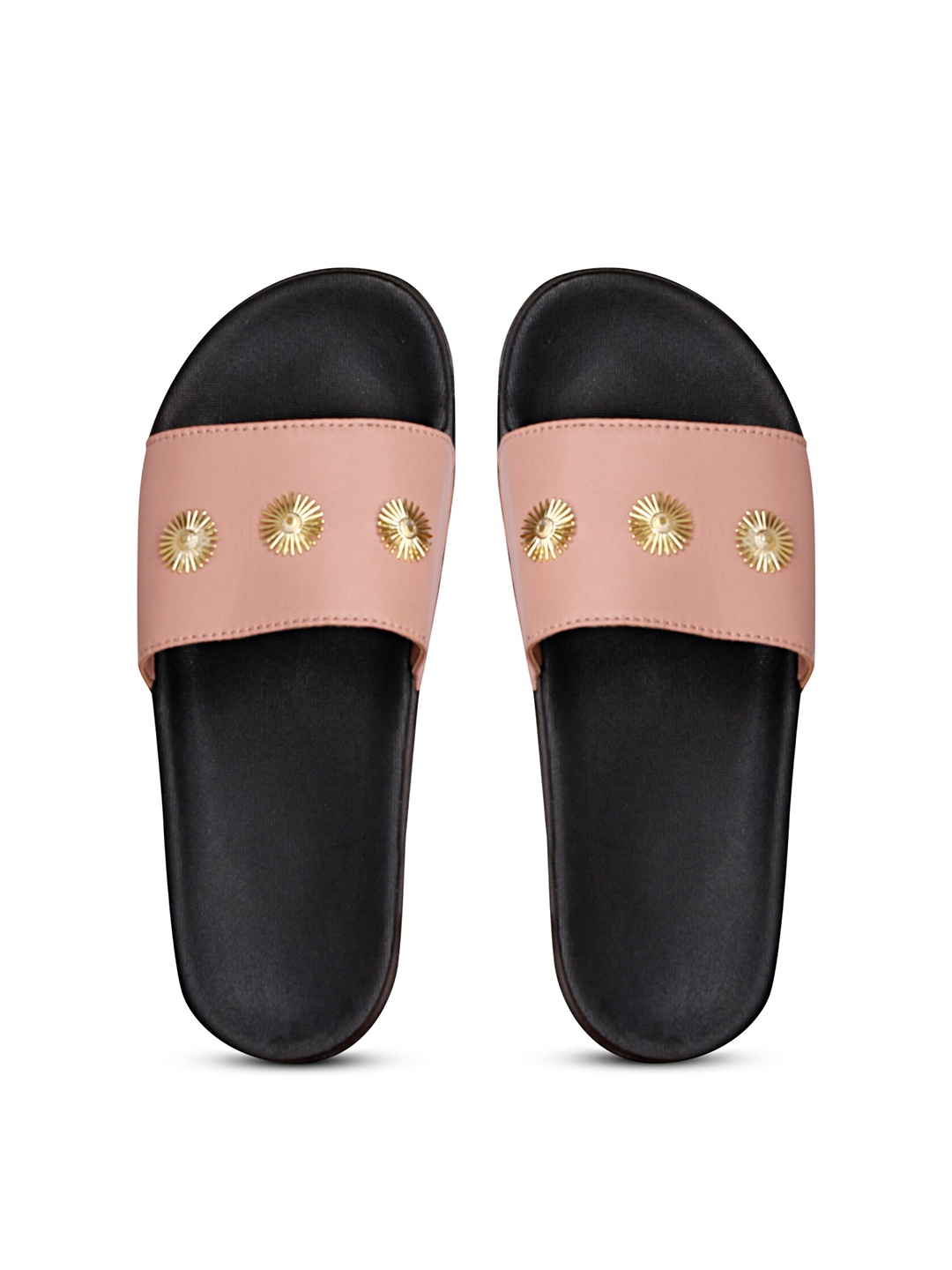 

PERY PAO Women Embellished Rubber Sliders, Peach