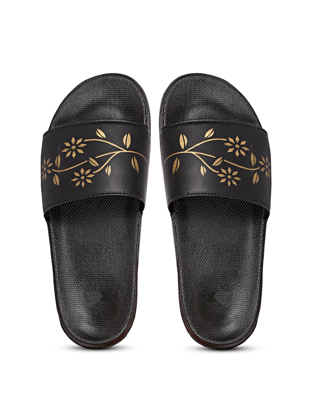 

PERY PAO Women Printed Rubber Sliders, Black