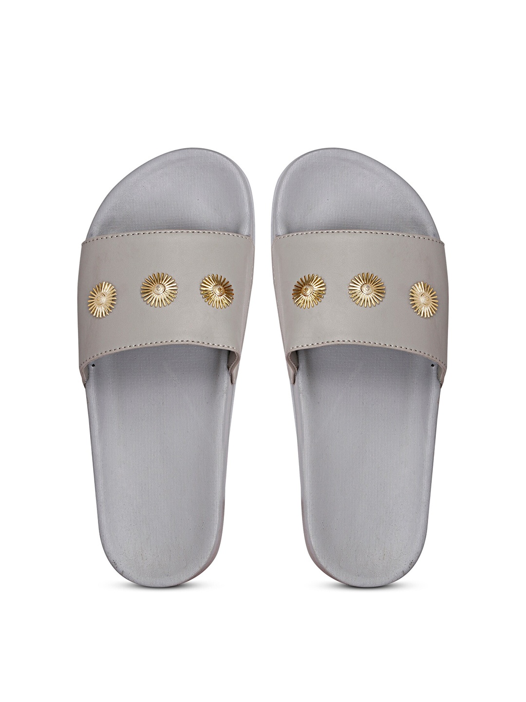 

PERY PAO Women Embellished Rubber Sliders, Grey