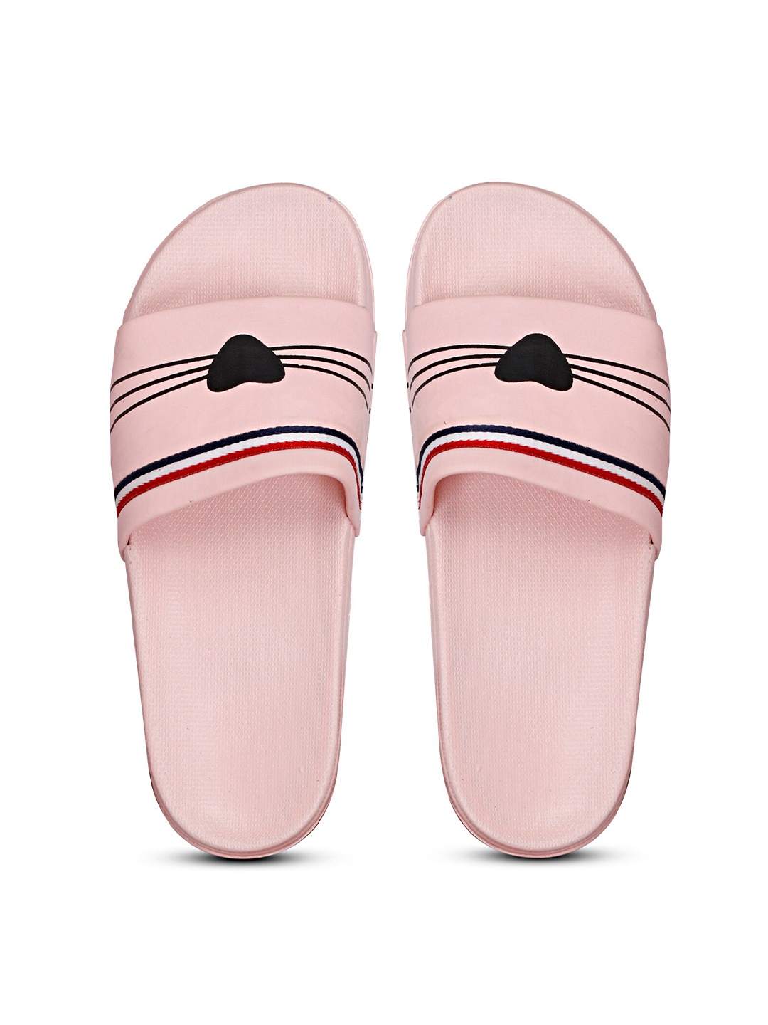 

PERY PAO Women Striped Sliders Flip-Flops, Pink