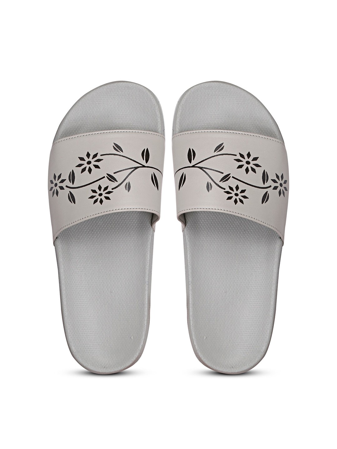 

PERY PAO Women Printed Rubber Sliders, Grey