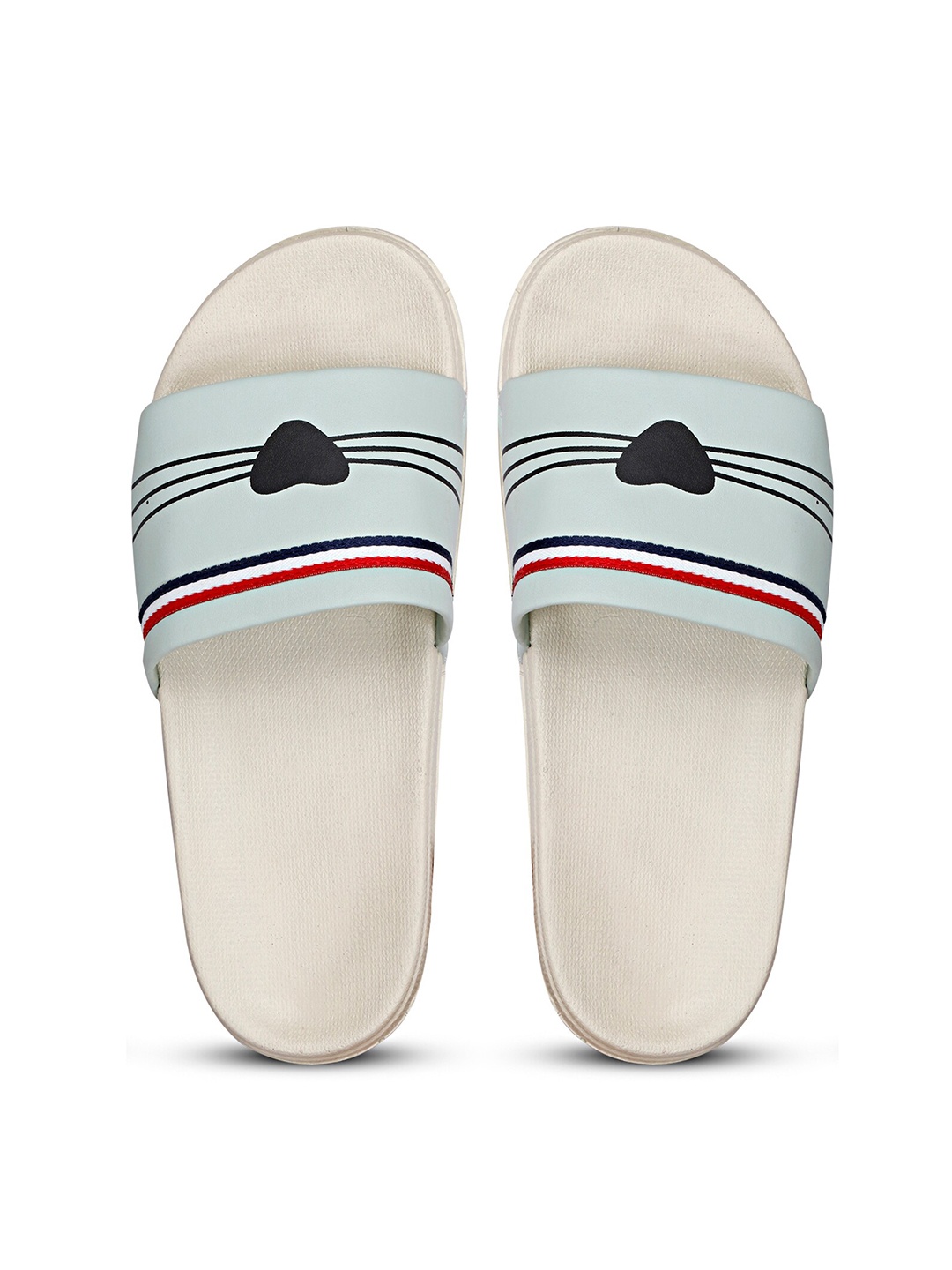 

PERY PAO Women Printed Rubber Sliders, Blue