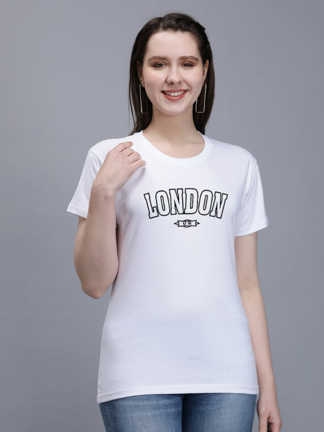 

TRENDY RABBIT Typography Printed Round neck Cotton T-shirt, White