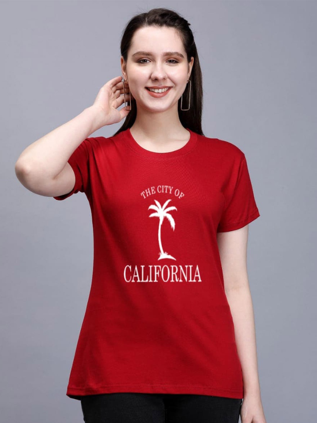 

TRENDY RABBIT Typography Round Neck Casual T-shirt, Red