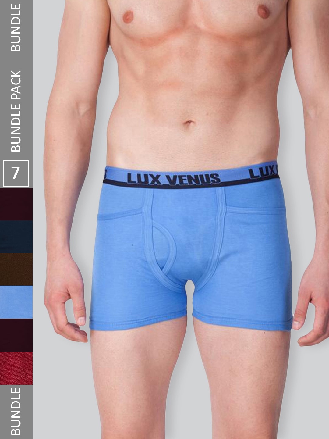 

LUX VENUS Men Pack Of 7 Assorted Pure Cotton Trunks