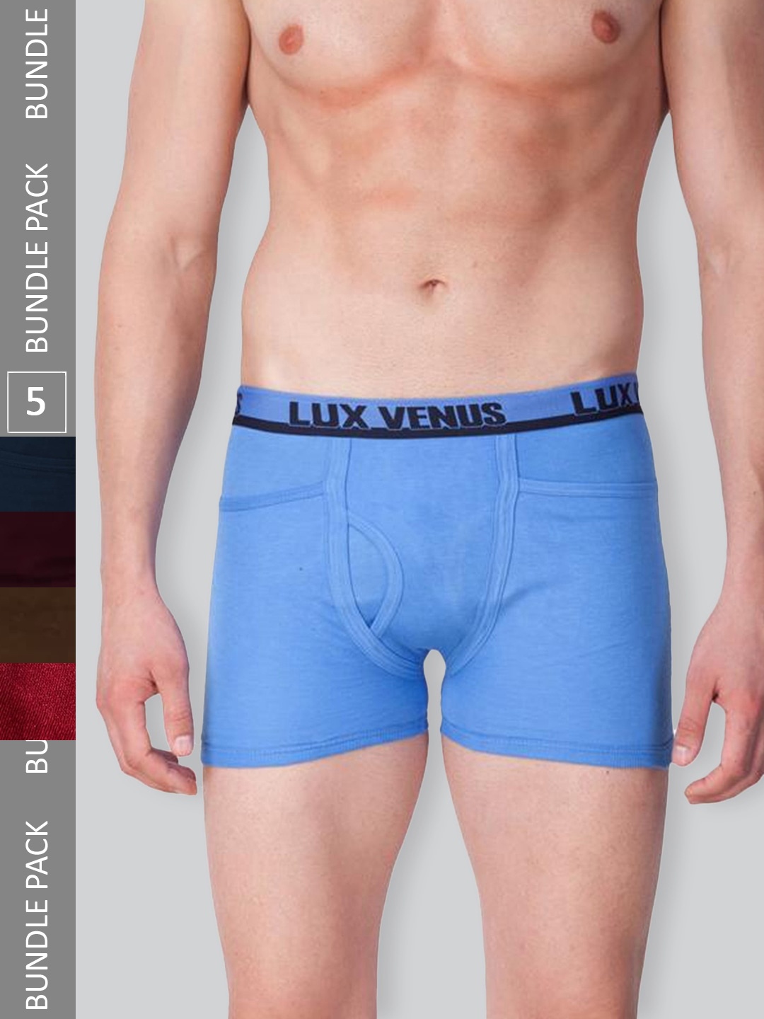 

LUX VENUS Men Pack Of 5 Assorted Pure Cotton Trunks