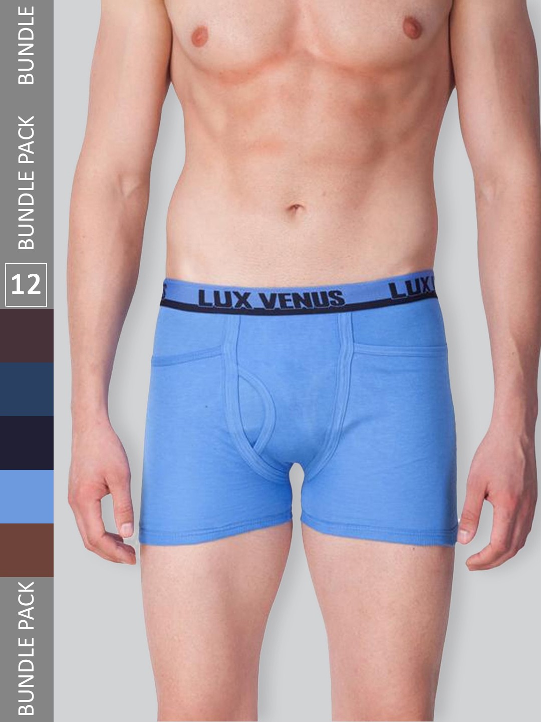

LUX VENUS Pack Of 12 Mid-Rise Assorted Pure Cotton Trunks VENUS_PKT_DRW_AST_80_12PC