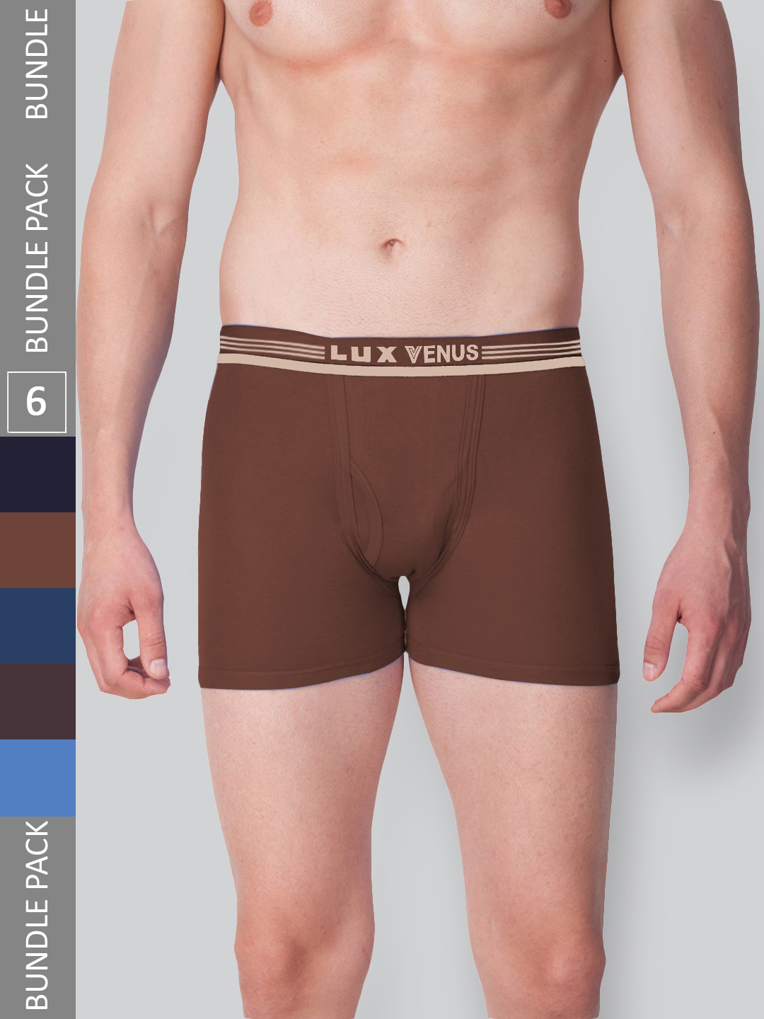 

LUX VENUS Men Pack Of 6 Assorted Pure Cotton Trunks