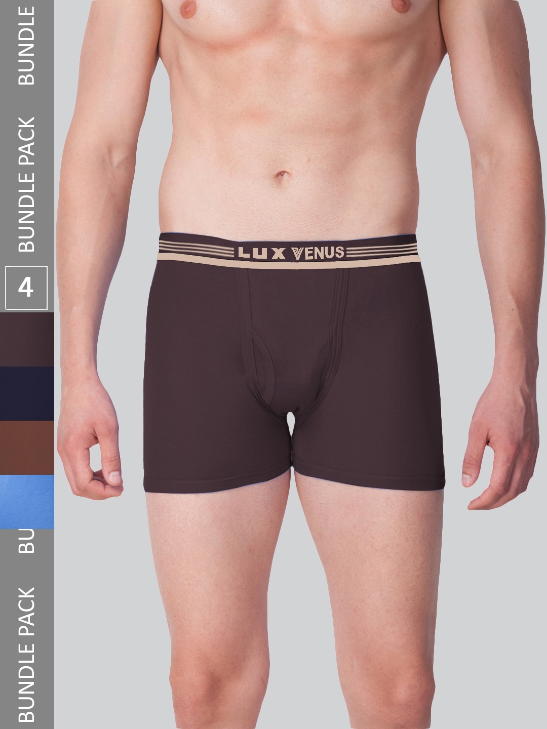 

LUX VENUS Men Pack Of 4 Assorted Pure Cotton Trunks