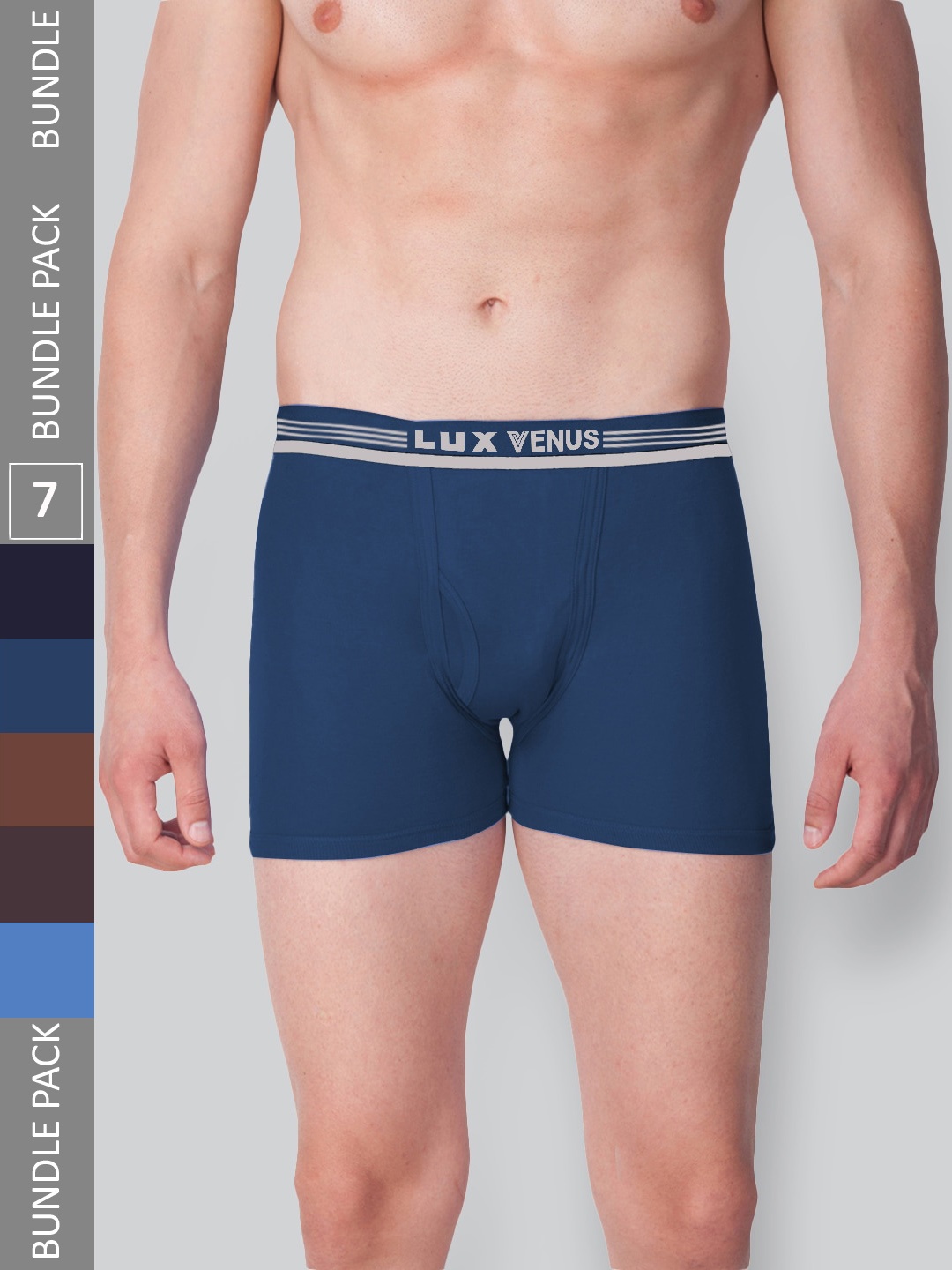 

LUX VENUS Men Pack Of 7 Mid-Rise Assorted Pure Cotton Trunks