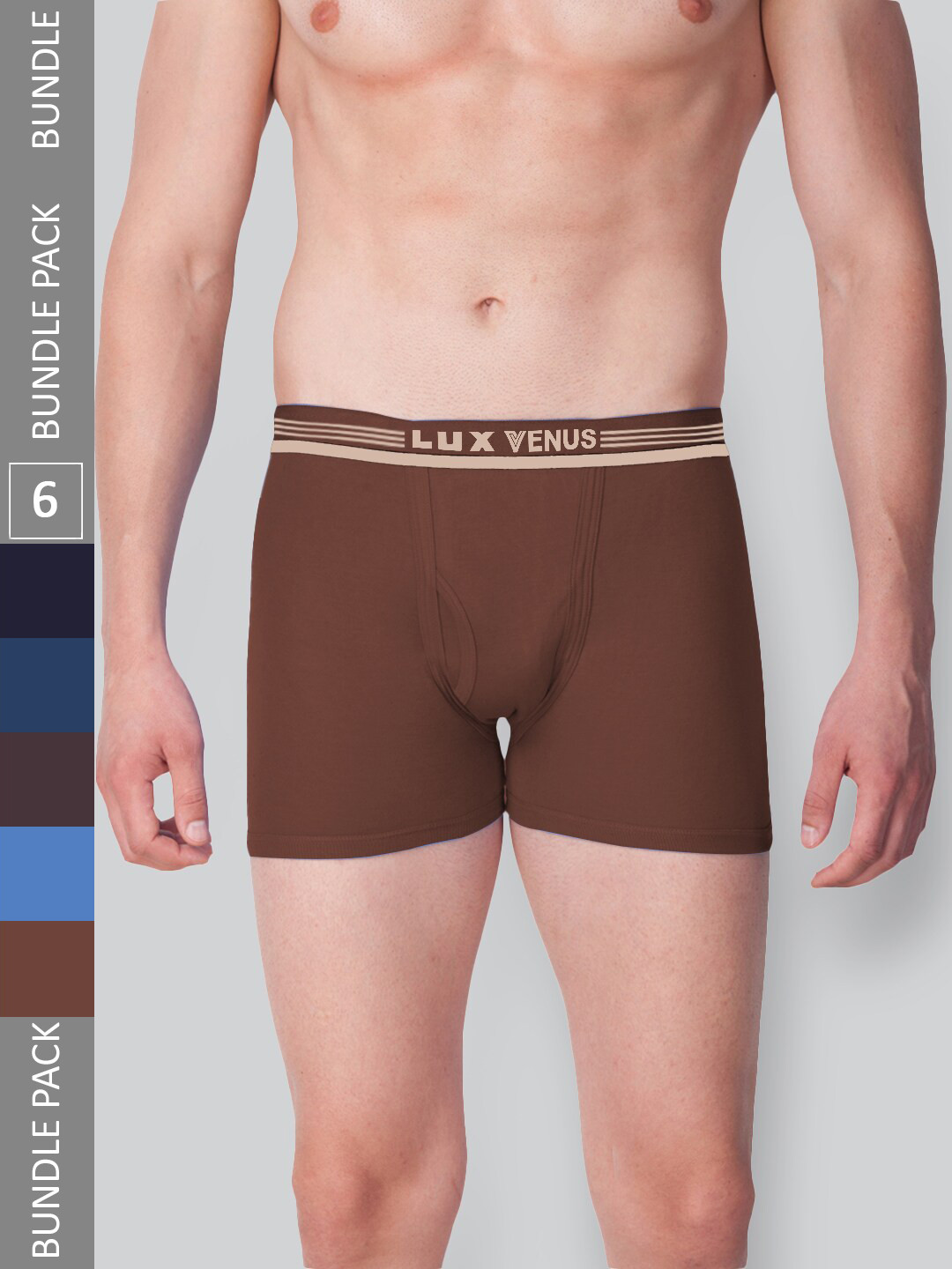 

LUX VENUS Men Pack Of 6 Mid-Rise Assorted Pure Cotton Trunks VENUS_FCD_DRW_AST_105_6PC