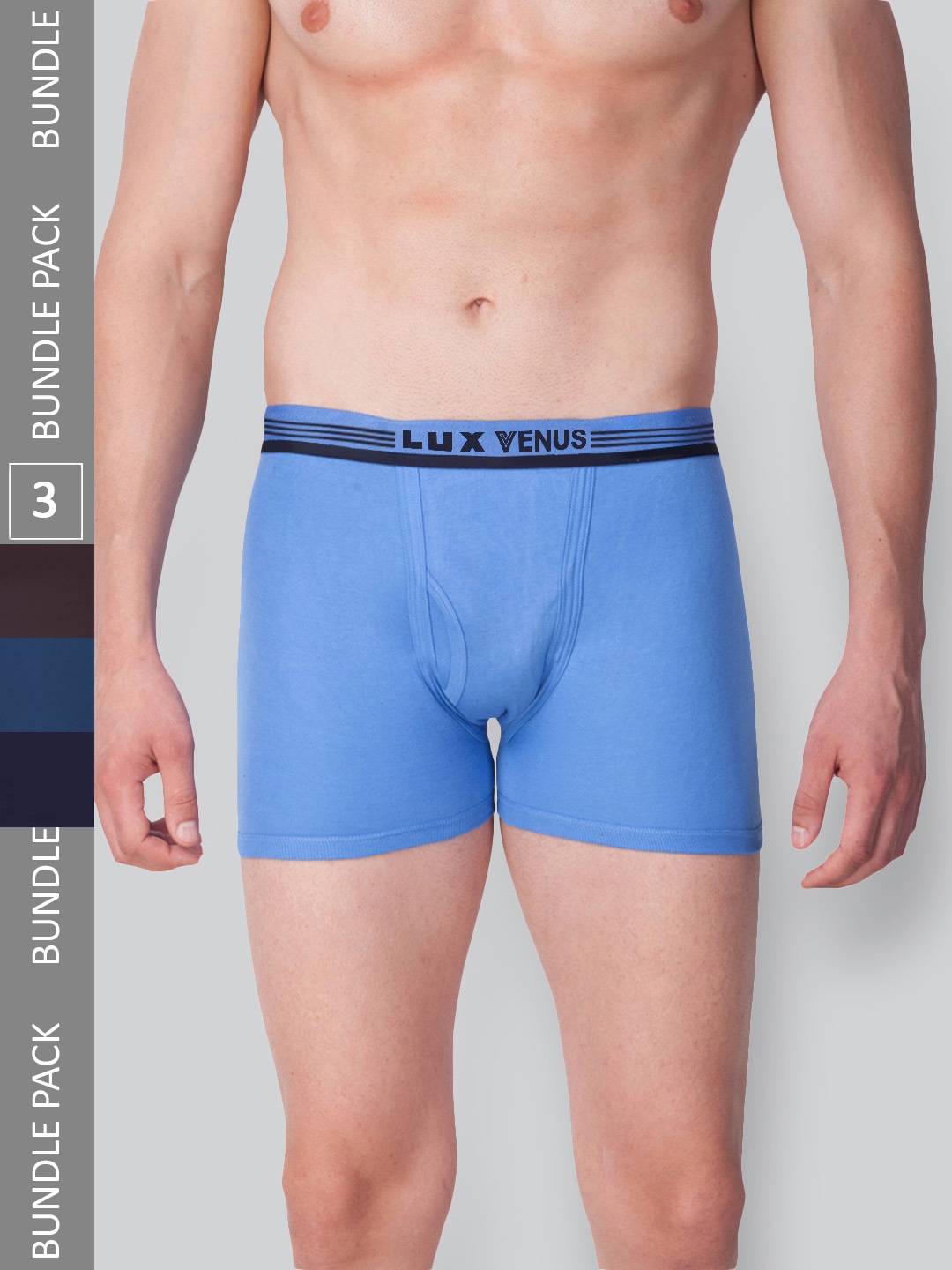 

LUX VENUS Men Pack Of 3 Mid-Rise Assorted Pure Cotton Trunks VENUS_FCD_DRW_AST_105_3PC