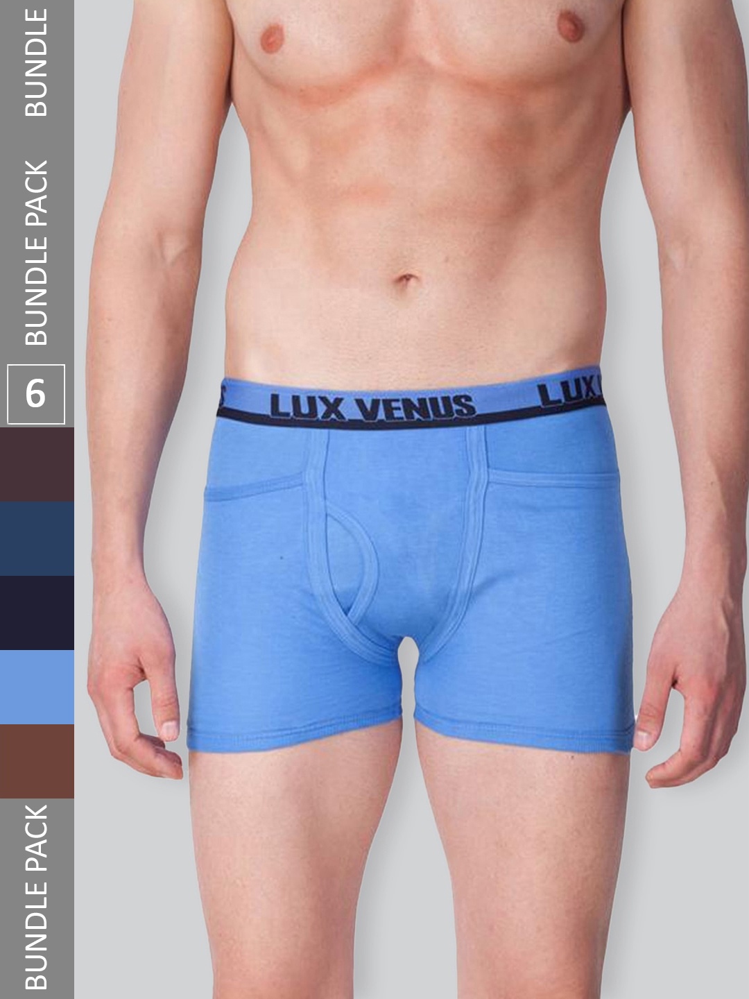 

LUX VENUS Men Pack Of 6 Assorted Pure Cotton Trunks