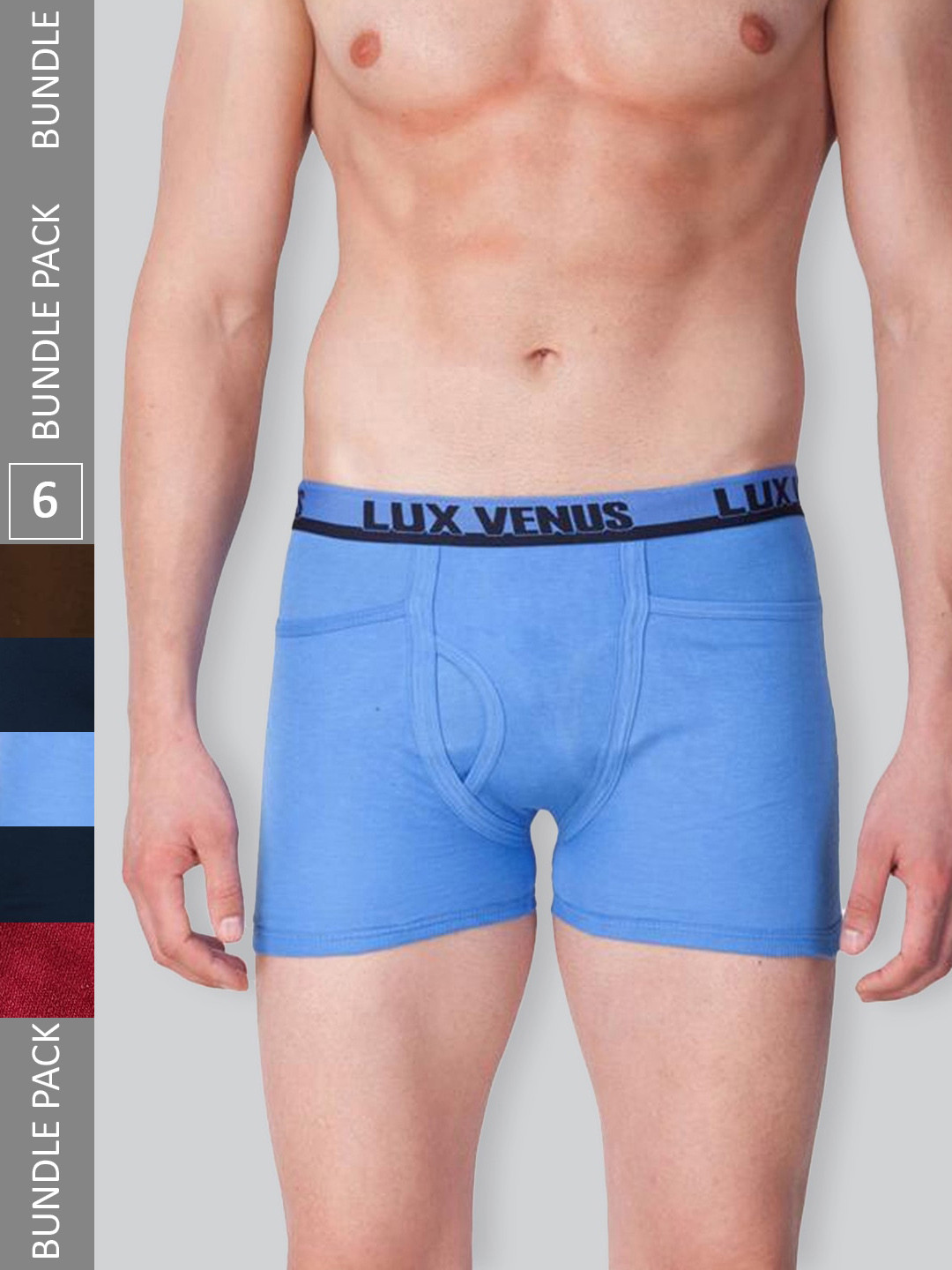 

LUX VENUS Men Pack Of 6 Assorted Pure Cotton Trunks