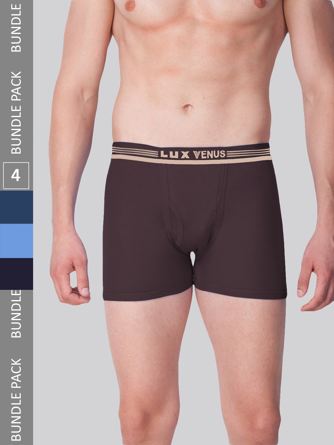 

LUX VENUS Men Pack Of 4 Mid-Rise Assorted Pure Cotton Trunks