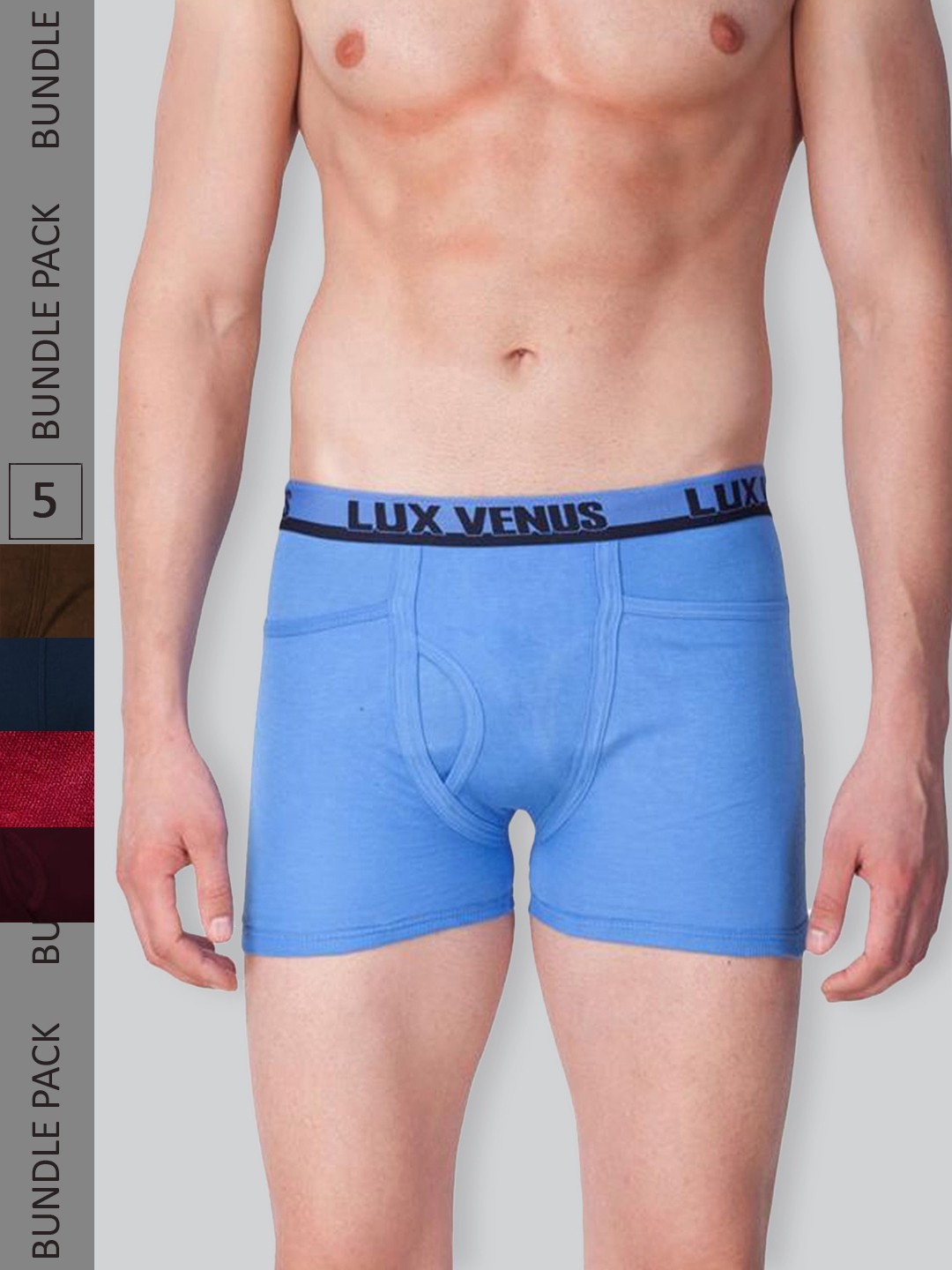 

LUX VENUS Men Pack Of 5 Mid-Rise Assorted Pure Cotton Trunks
