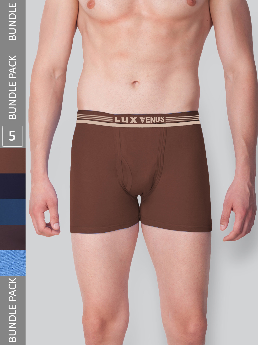 

LUX VENUS Men Pack Of 5 Assorted Pure Cotton Trunks