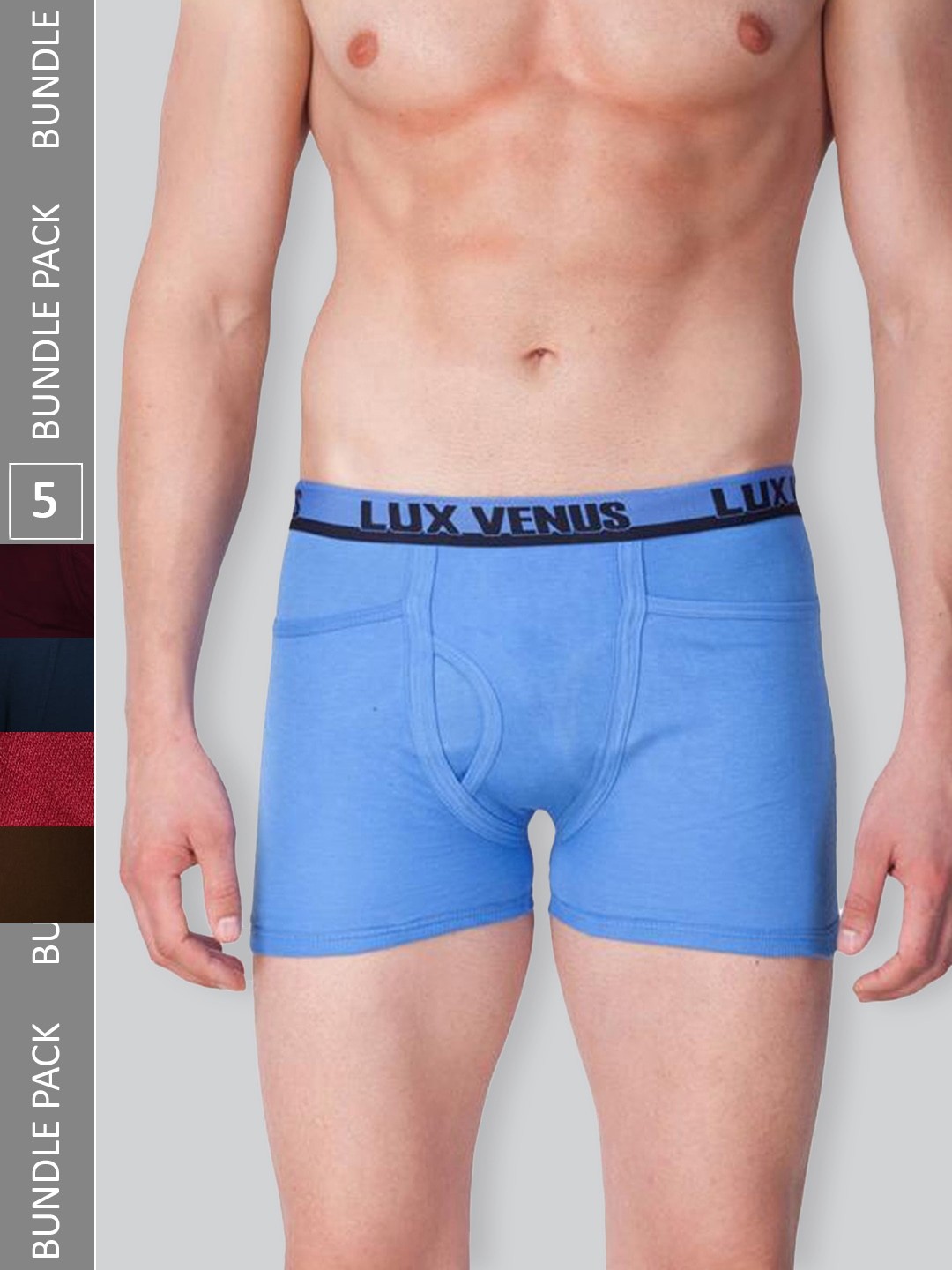 

LUX VENUS Men Pack Of 5 Assorted Pure Cotton Trunks