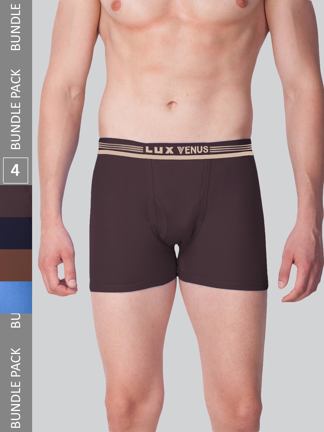 

LUX VENUS Men Pack Of 4 Assorted Pure Cotton Trunks