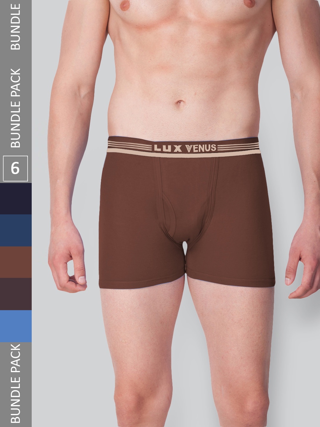 

LUX VENUS Men Pack Of 6 Assorted Pure Cotton Trunks VENUS_FCD_DRW_AST_90_6PC