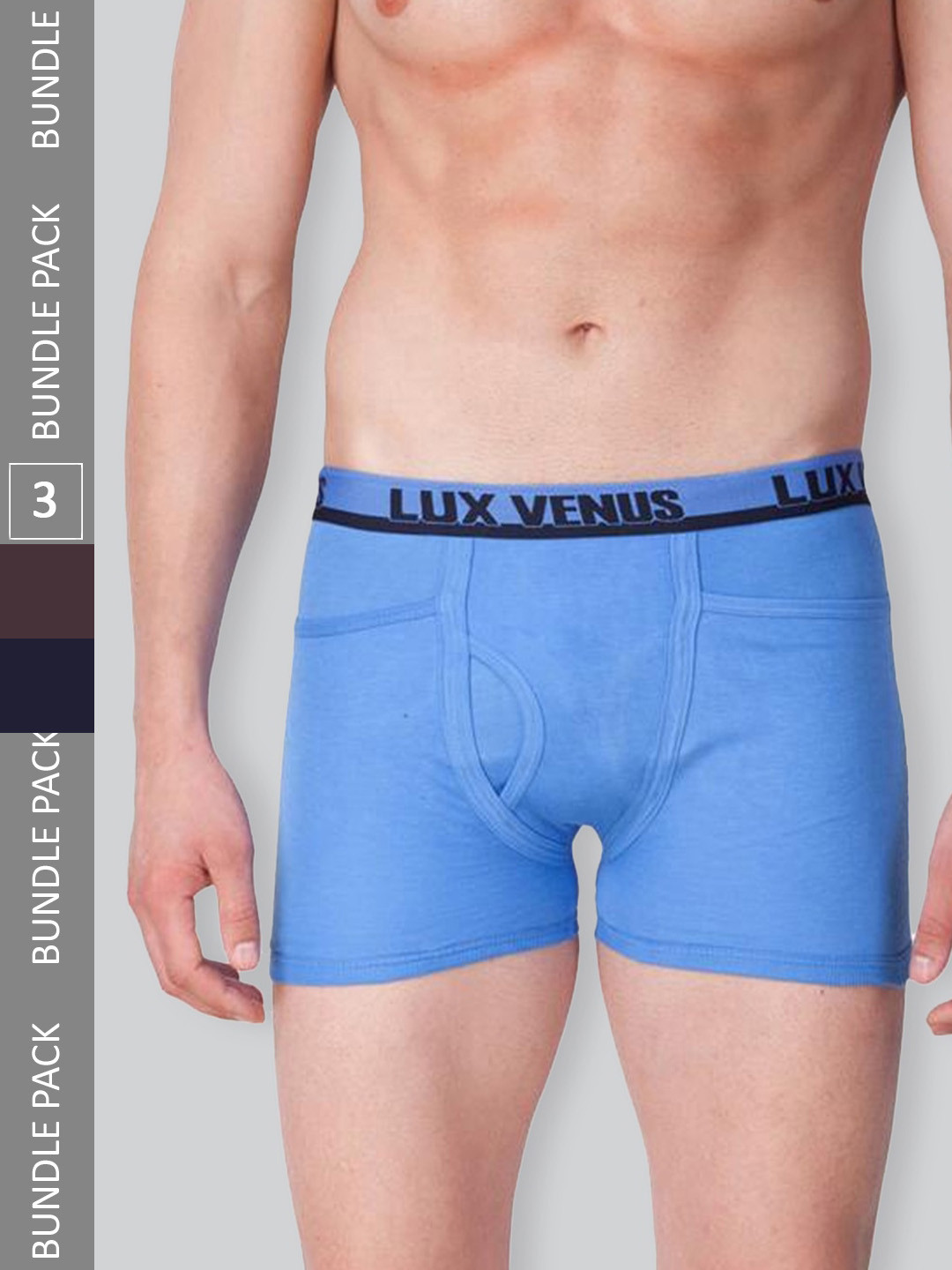 

LUX VENUS Men Pack Of 3 Mid-Rise Assorted Pure Cotton Trunks