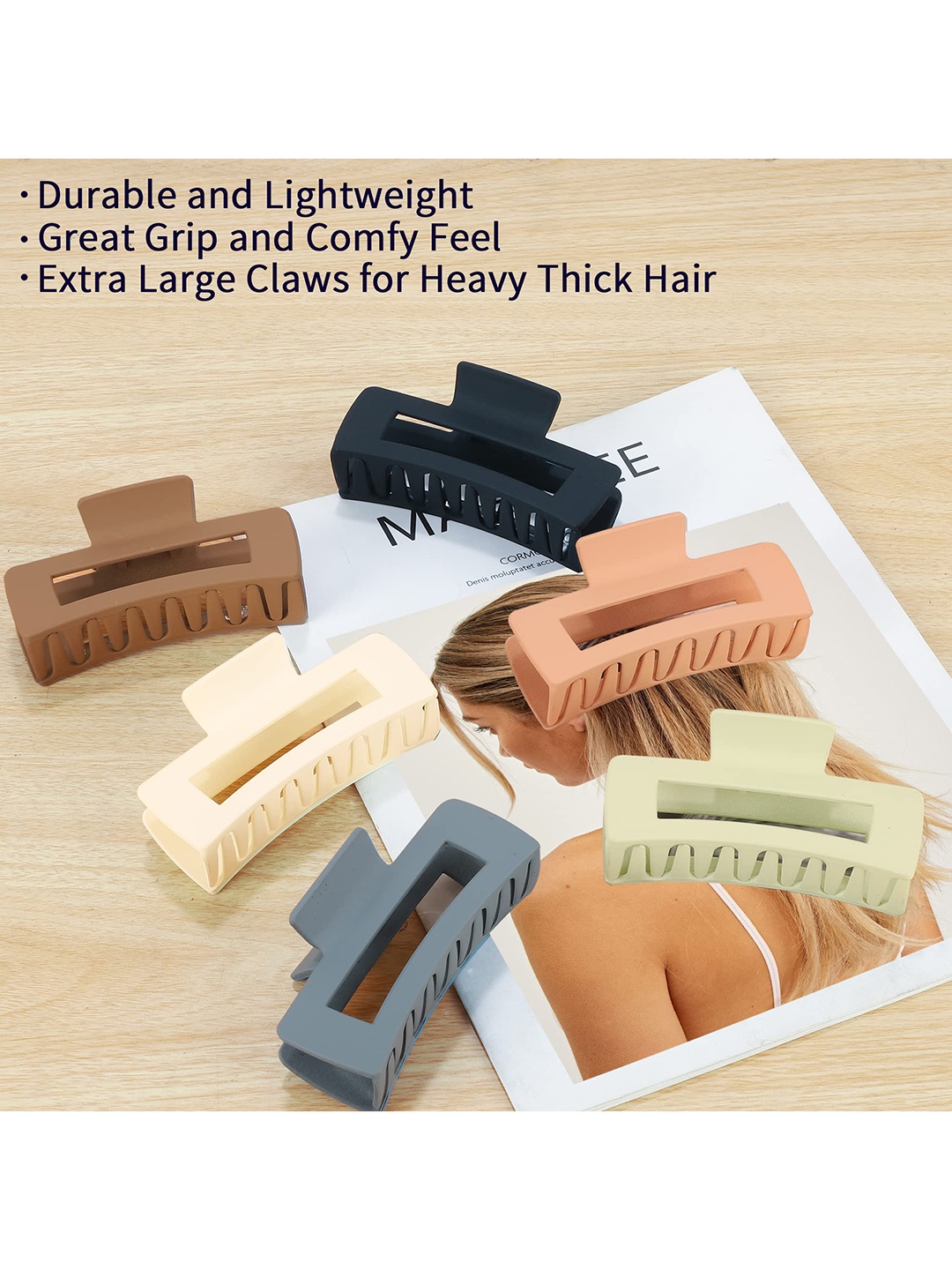 

Krelin Women Set of 6 Matte Rectangular Hair Claw Clip, Black