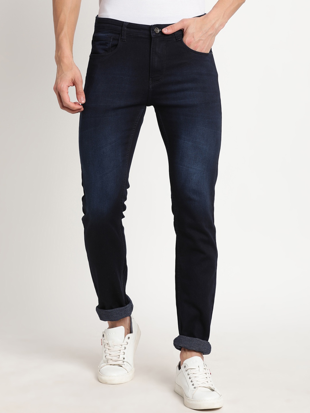 

Turtle Men Narrow Tapered Fit Light Fade Stretchable Jeans, Blue